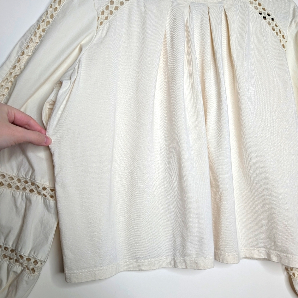 Banana Republic Off White Crotchet Balloon Sleeve Peasant Blouse Size Medium - Picture 7 of 16